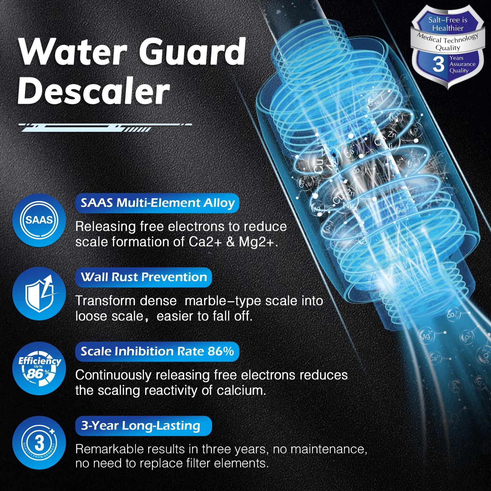 Briskspring Terminal Scale Inhibition Water Softener System Descaler Anti Limescale & Hard Water for Water Heater Shower Filter