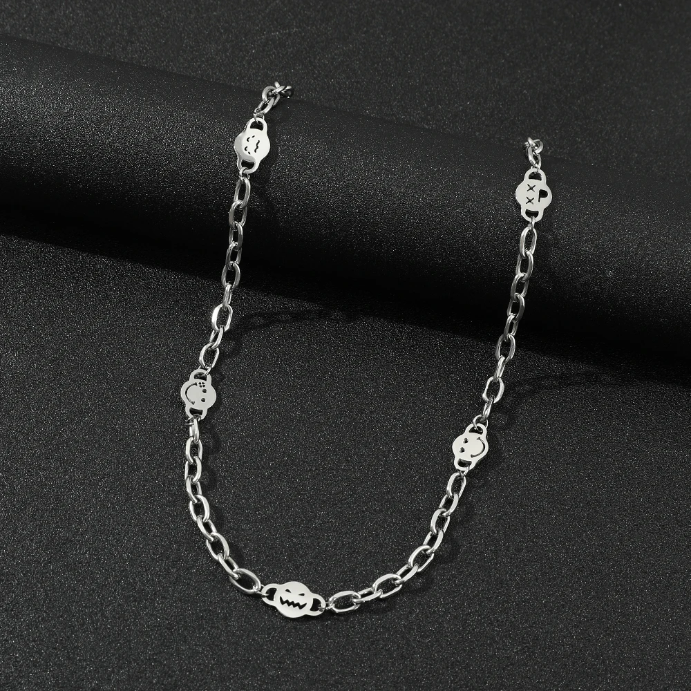 Trendy Hip-Hop Funny Emojis Necklace Hollow Smiley Face Spliced Titanium Steel Pendant Party Jewelry Accessory for Men Women view 3