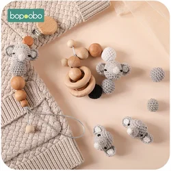 2Pcs Handmade Crochet Beads Elephant Rabbit Chewable Beads DIY Wooden Teether Beads for Newborn Pacifier Chain Accessories