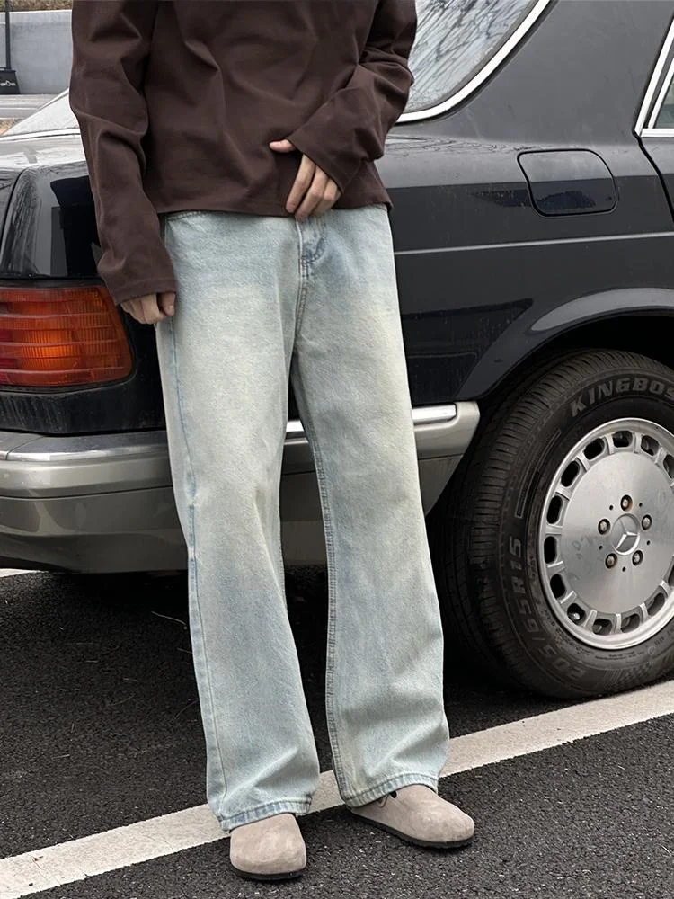 

Entong American Retro Cleanfit Light Blue Jeans Waed Loose Straight Leg Men's Jeans Cotton Recycled Fiber Polyester