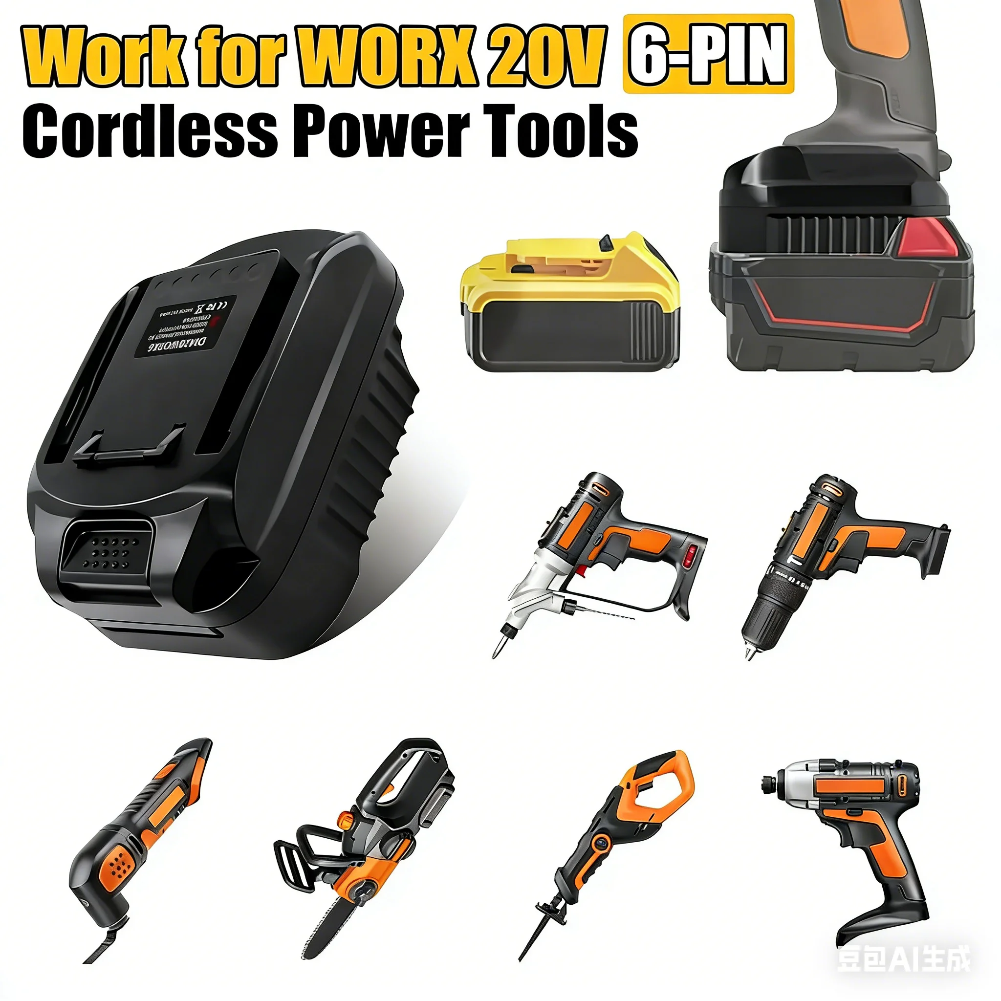 

Адаптер для аккумуляторов Dewalt/Worx: 6-контактный переходник для аккумуляторов Milwaukee 18V на Worx 20V 6PIN для электроинструментов DM18WORX6PIN