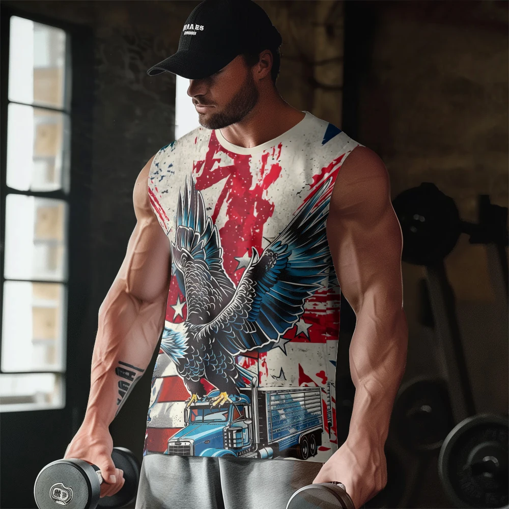 

Майка с американским флагом железным лысым Орлом и принтом тяжелых грузовиков, повседневный Топ, тонкий жилет без рукавов, молодежный Мужской спортивный жилет для фитнеса