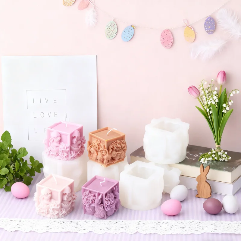 DIY Ostern Relief Blume Hase Quadrat Silikon Form Schöne Ei Kaninchen Halten Vase Aromath Harz Formen Wohnkultur Kerze Liefert