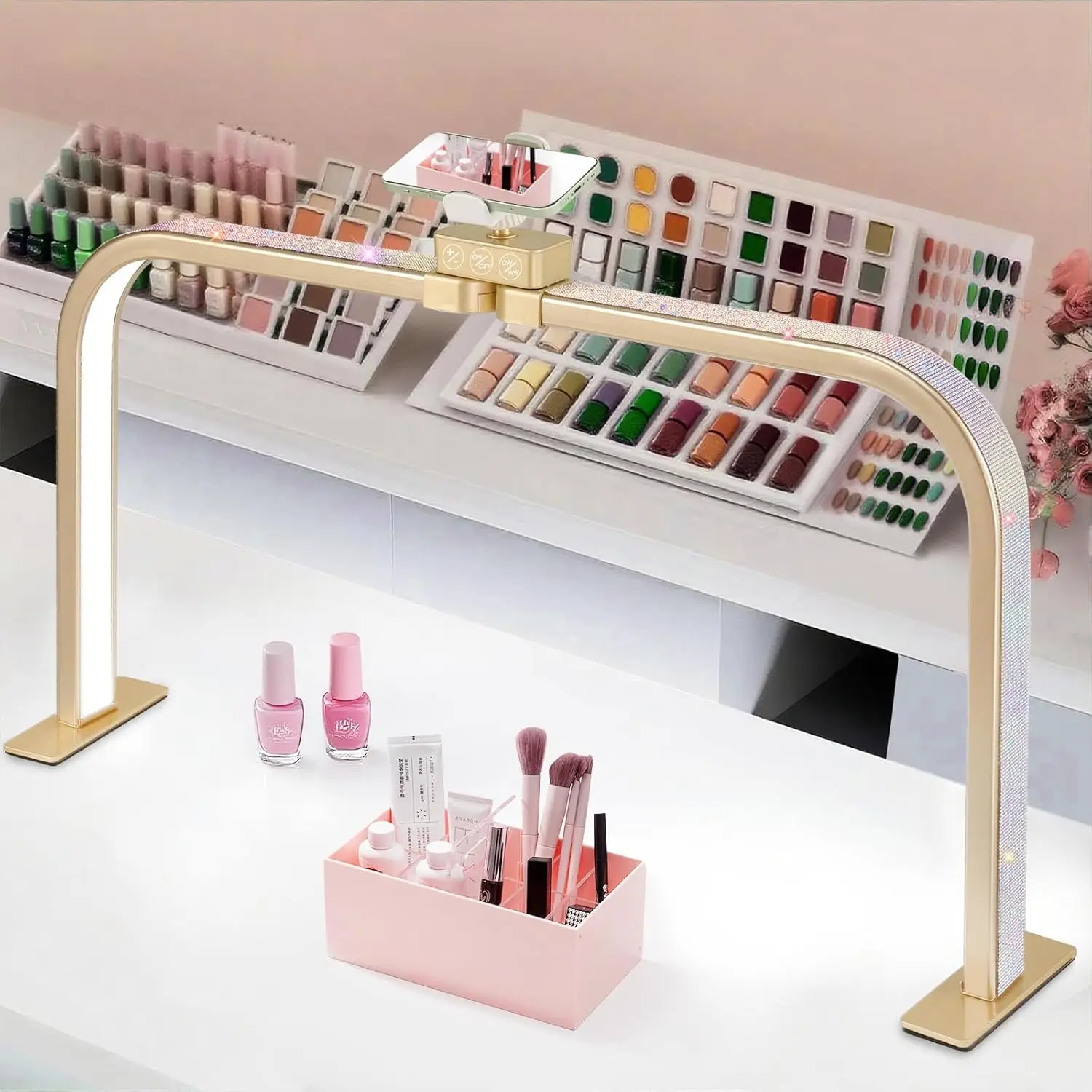 

48W Folding Half Moon LED Light with Phone Holder & Touch Switch 29in U-Shaped Nail Desk Lamp Dimmable Half Moon Lamp for Nail