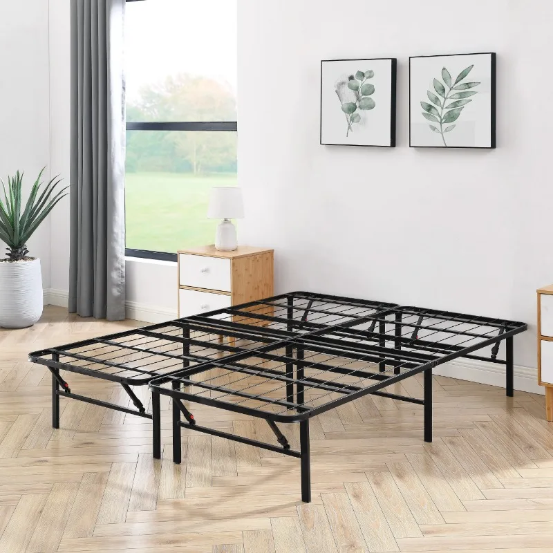 

Full 14" High Profile Foldable Steel Platform Bed Frame with Storage Space Under Frame, No Box Spring Required, Black