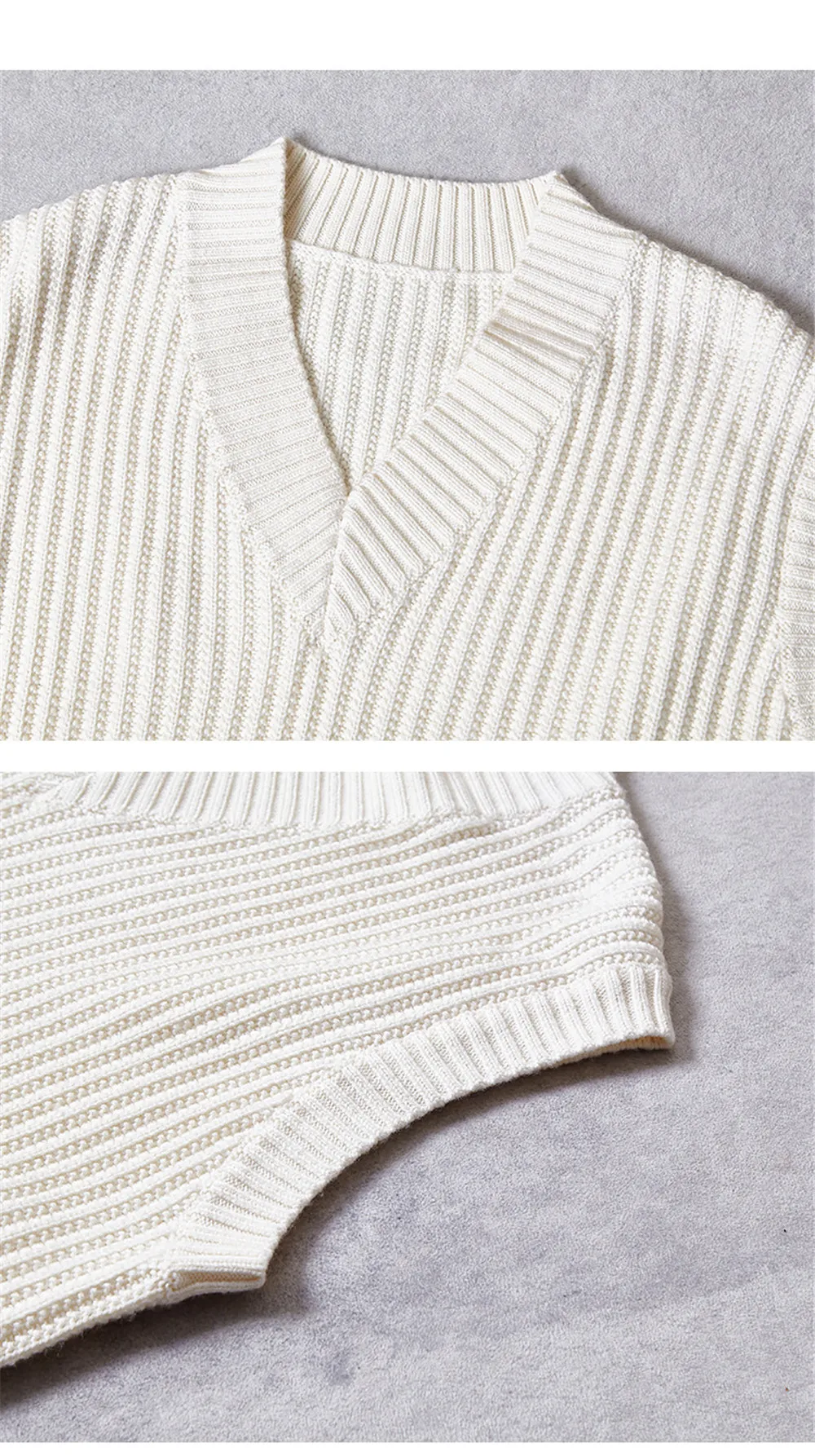 여성 가을, 겨울 새로운 V 넥 사이드 지퍼 울 니트 조끼 탑