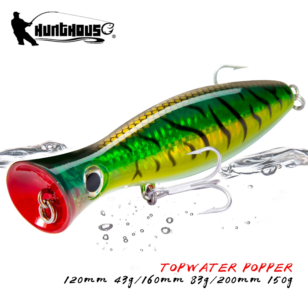 Hunthouse Fishing Lure Popper Bait Big Popper Loud Sound 200/160/120mm Fishing Bass Bluefish Tuna Mustad Hook Japantopwater