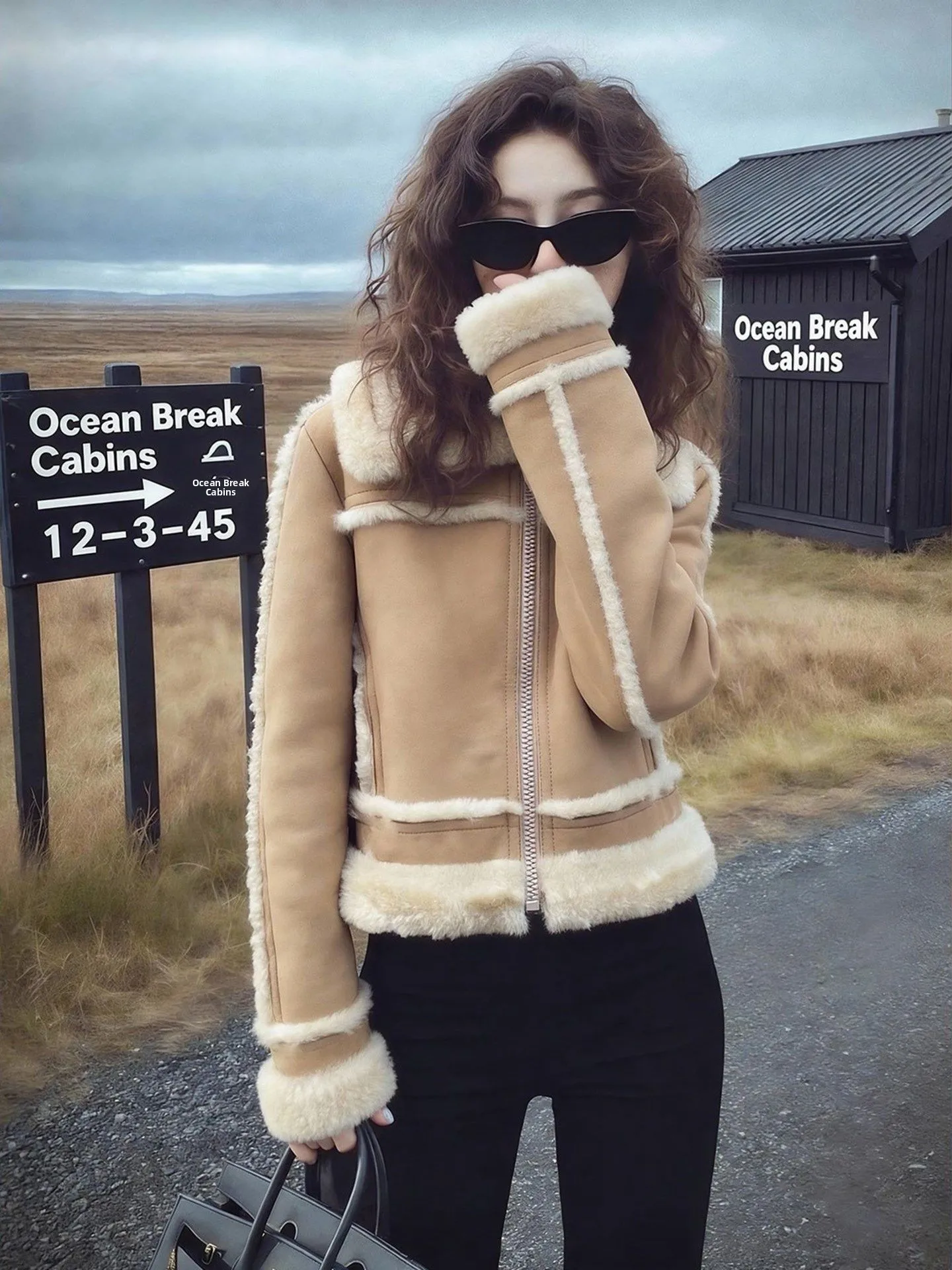 

Ретро-куртка с отложным воротником из овечьей шерсти, на молнии, из кожи и меха, универсальная, новая весенняя модная женская куртка