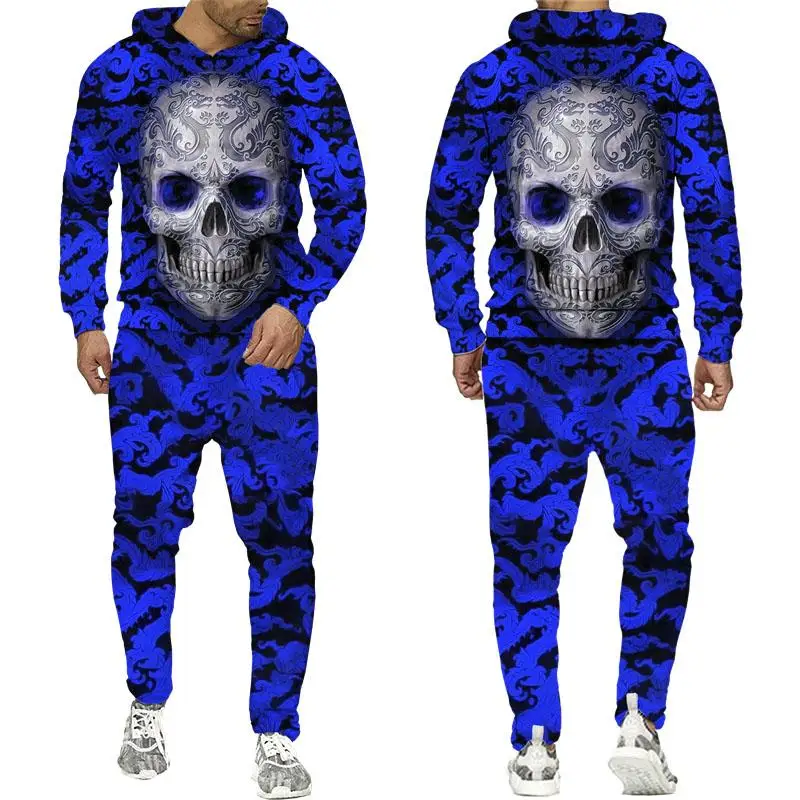 Fashionable Temperament Cool And High-End Feeling Skull Print Hooded Sweatshirt Designer Style Pants MC11-ML1