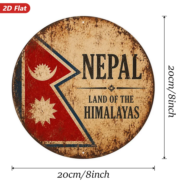 2D Flat, 1pc Nepal Retro Emblem Round Metal Sign Wall Art, Suitable for Corner Garden Entryway, Nepal Text, Land Of The Himalaya
