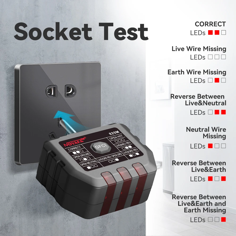 Noyafa NF-825MJ Trova interruttori automatici 120V Tester per interruttori di circuito Tester per prese per fusibili Strumento diagnostico per elettricisti