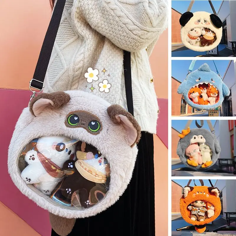 Trend Panda Penguin Transparent Animal Bag To Go Out Casual Shoulder Bag Can Be Put Two 20cm Doll Cotton Stuffed Toy Accessories