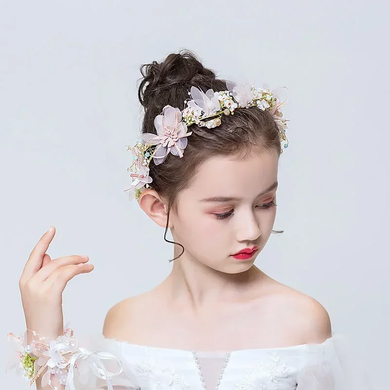 Elegant Girls Headband Imitated Pearl Hair Headdress Baby GirlsFlower Wreath Bride Garland Head Hoop Wedding Headbands Hair