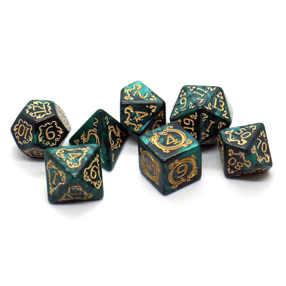 7-teiliges DND-Würfelset mit Drachenmuster, mehrseitige D4 D6 D8 D10 D12 D20 Würfel, ideales Geschenk für Desktop-Spiele, Geburtstage und Festiva