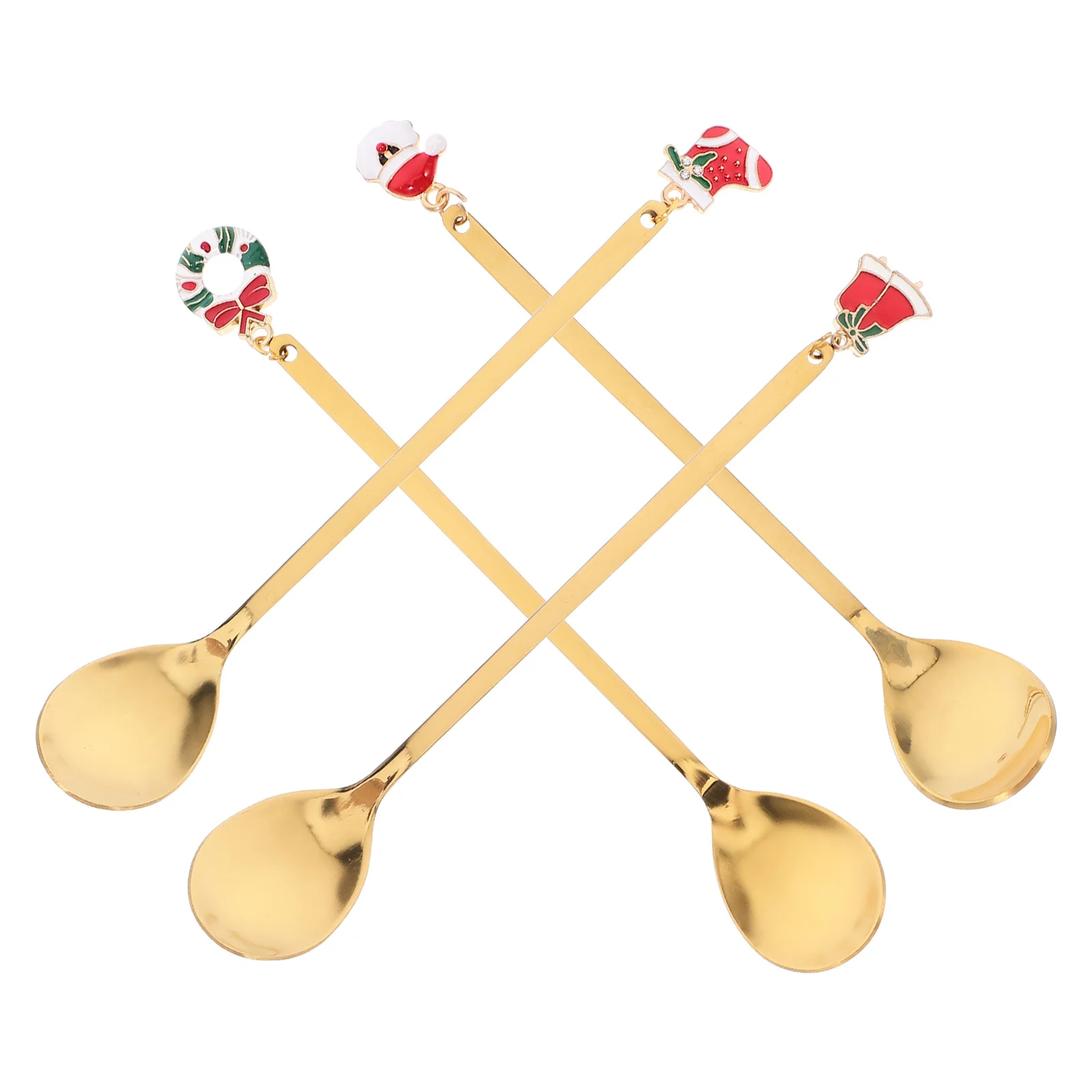 4 stuks roestvrijstalen kersthanger koffie roerlepel xmas dessert theelepels voor ijs taart soep kleine metalen lepels