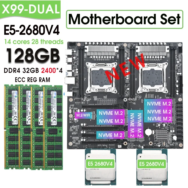 X99デュアルマザーボードセットコンボキット、XEON E5 2680 V4×2、4