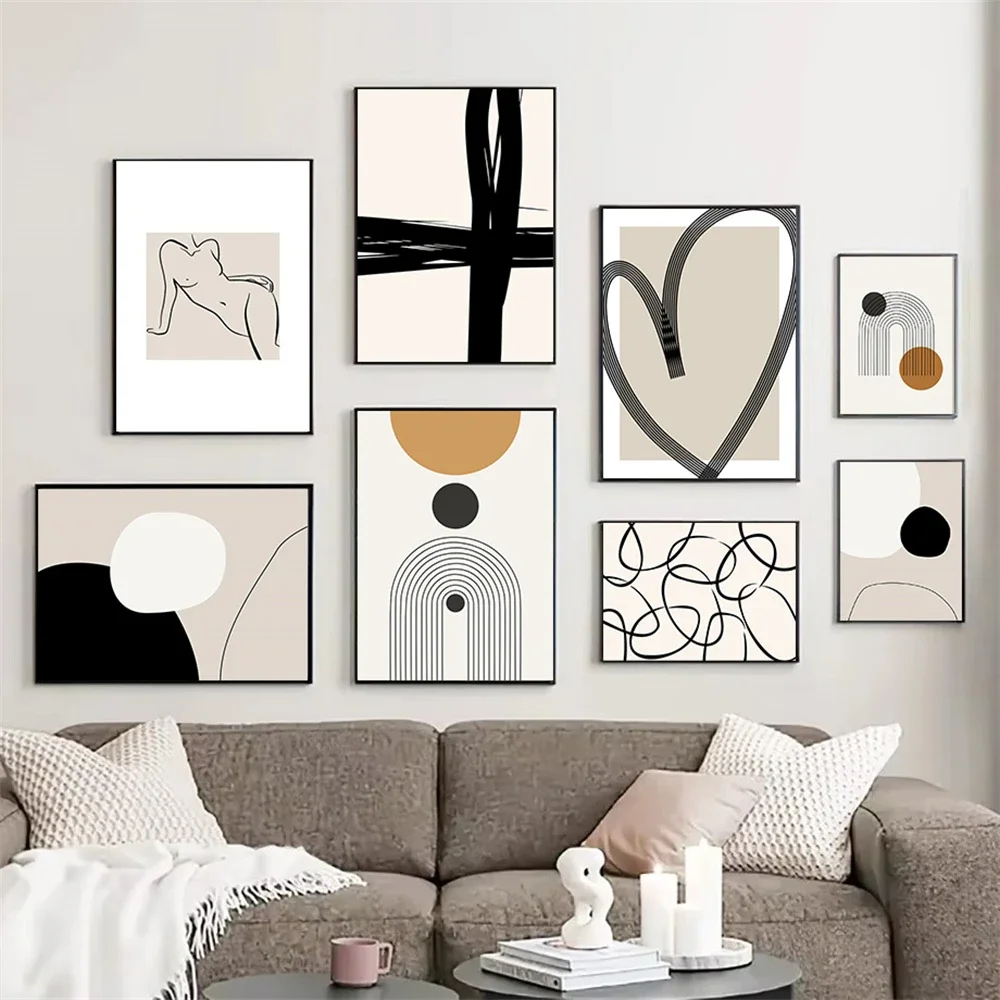 

Boho Minimalist Canvas Print Abstract Line Wall Art Modern Beige Posters and Prints Nordic Wall Painting Pictures Bedroom Decor
