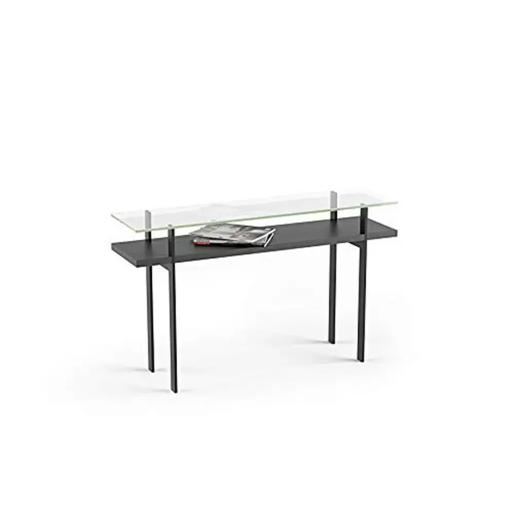 Contemporary Rectangular Console Table Steel Frame Display Shelf Glass Top Modern Living Room Furniture Terrace Collection