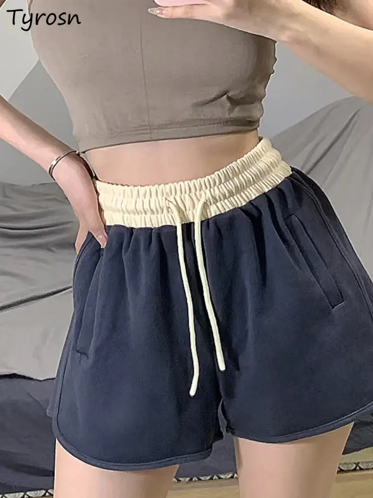

Sporty Shorts Women Retro Panelled Design Simple Summer Students Casual All-match Daily Korean Style Loose Popular Cozy Basic