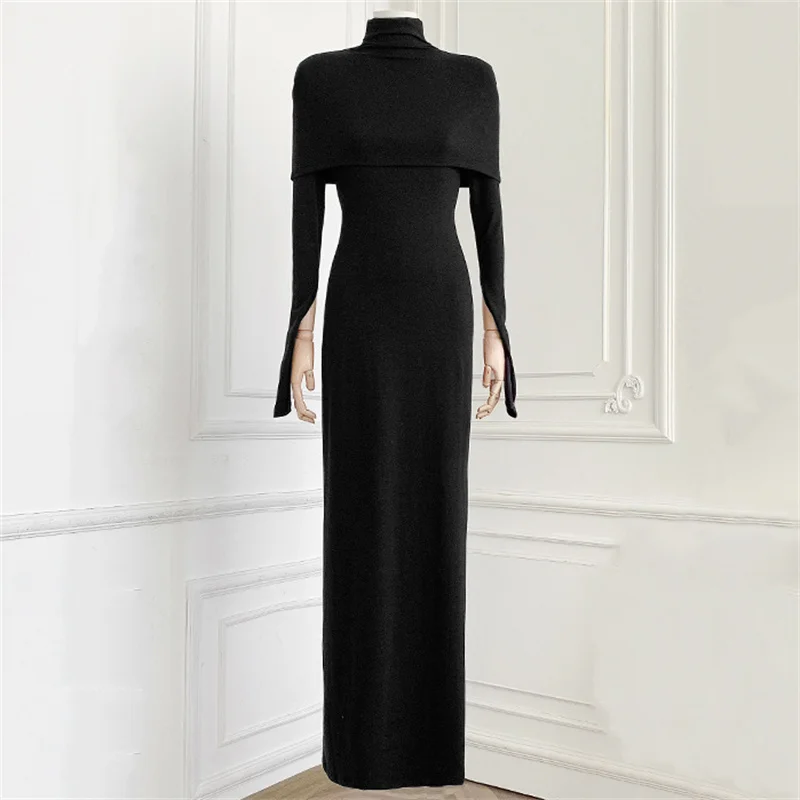 

Women's dress New shawl slim fit long dresses for spring 2026 Elastic knit hip hugging dress party dresses y2k Evening dresses