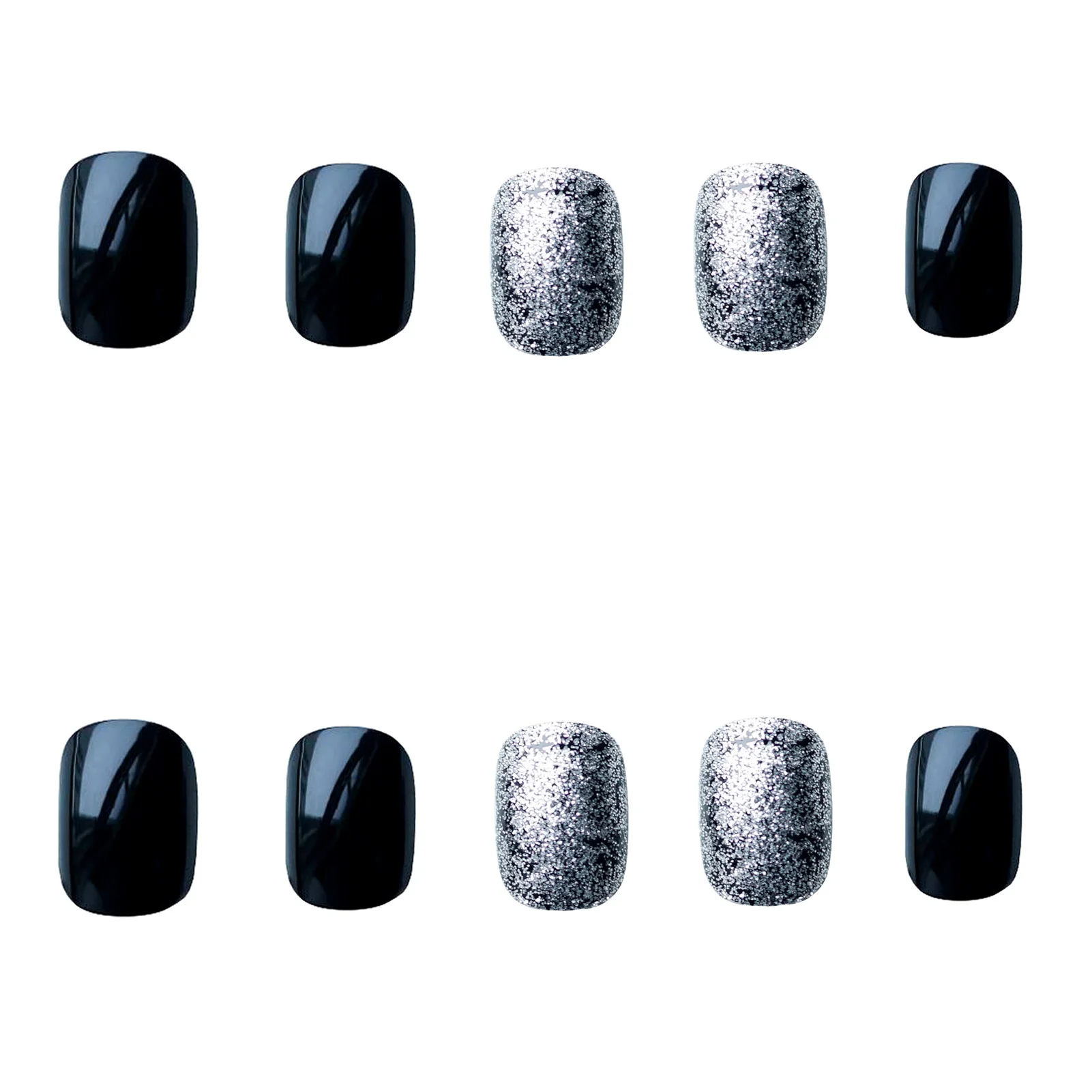 Glossy Black & Silver False Nails Moderate Thickness Comfortable to Wear Nails for Fashion Girls Hand Decoration