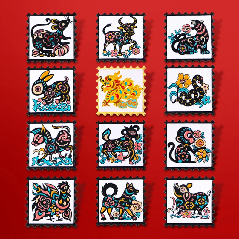 Morkopela Chinese Zodiac Stamp Badge Pin Traditional Animal Enamal Brooch Pins For Bag Clothes Festival Gift