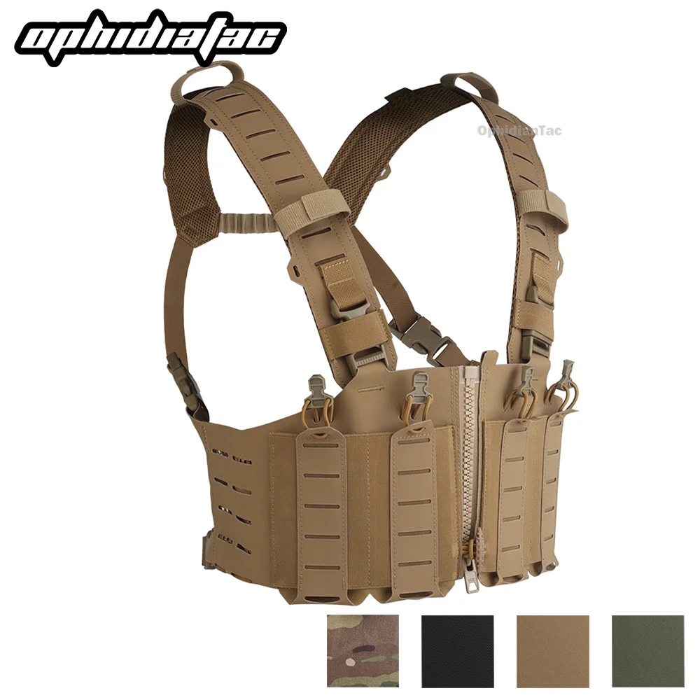 OPHIDIAN 500D 나일론 SF 사냥 조끼, 조절식 Molle H 타입 조끼, 가슴 기어, 경량 지퍼 링크 고정 조끼 