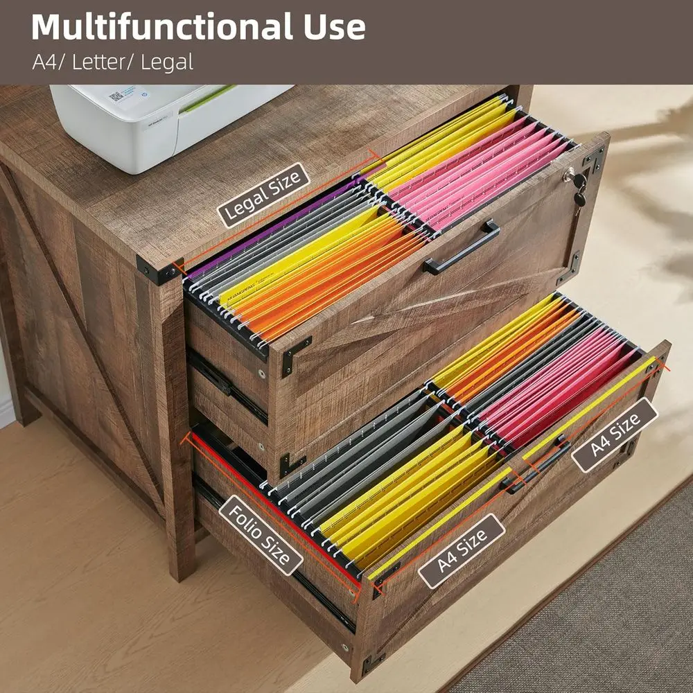 خزانة حفظ الملفات الجانبية باللون البني الدافئ الآمنة للوثائق القانونية/A4، للاستخدام في المكاتب المنزلية