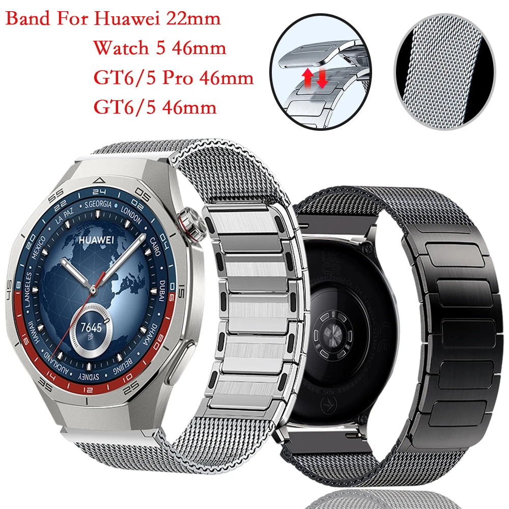 22mm Stainless Steel Band for Huawei GT6/5 Pro GT6 5 Watch 5 46mm Bussiness Metal Woven Magnetic Strap for Huawei GT5/6 Pro 46mm