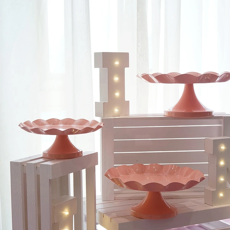 Romantic Pink Cake Tray Wedding Props Iron Cake Rack Dessert Table Decoration Pink Snack Tray