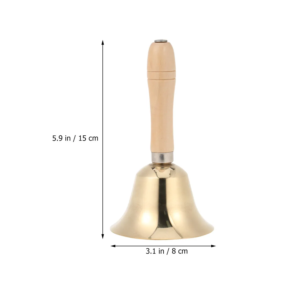 Bell Polished Brass Wooden Handle Loud Clear Sound Christmas Party Dinner Restaurant Call Service Bell 8Cm Diameter