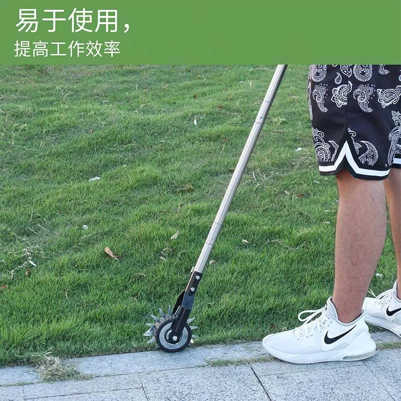 Wheeled rotary lawn edger, removable manual edger, weed tool