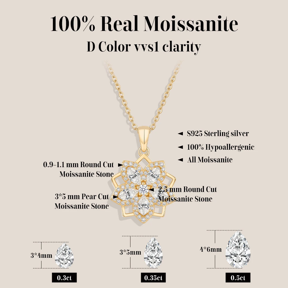MINTYBOX Sparkly Snowflake Moissanite Pendant S925 Silver Women Rotatable Necklace Romantic Anniversary Gift Top Quality Jewelry