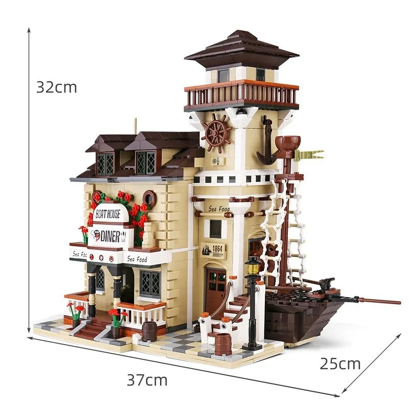 12003 Street Building Spielzeug Das Bootshaus Diner Modell Bausteine Ziegel 16050 Montage DIY Spielzeug Kinder Weihnachtsgeschenk 21310