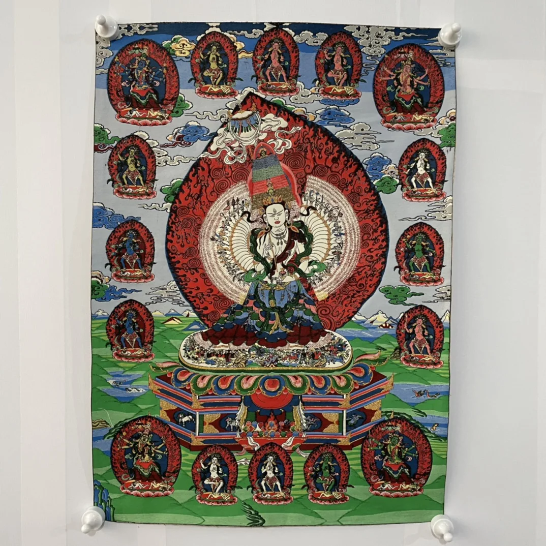 Chinese brocade Thangka embroidery high precision Thangka thousand-hand Guanyin Nave painting living room wall decoration