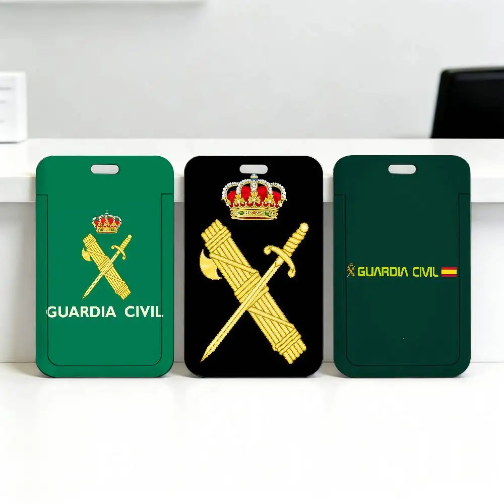S-Spanish C-Civil G-Guard Cool Transparent Card Holder Employee Plastic Slide Cover Lanyard Work Business ID Bag Bus