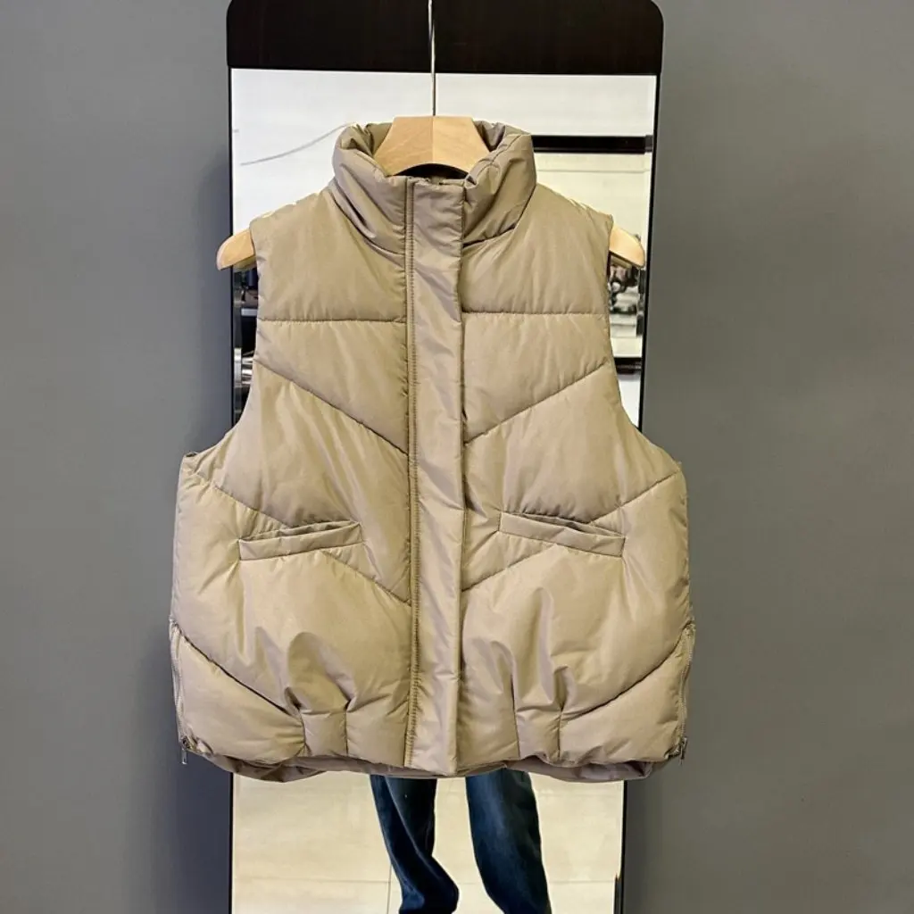 

Women's down Cotton Vest Petite Stand Collar Jacket Autumn Winter Outer Wear Versatile Waistcoat