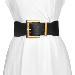 Ceinture large élastique rétro pour femme, manteau imbibé, ceinture de taille, structure dorée, marque de créateur de luxe, haute qualité, mode pour femme