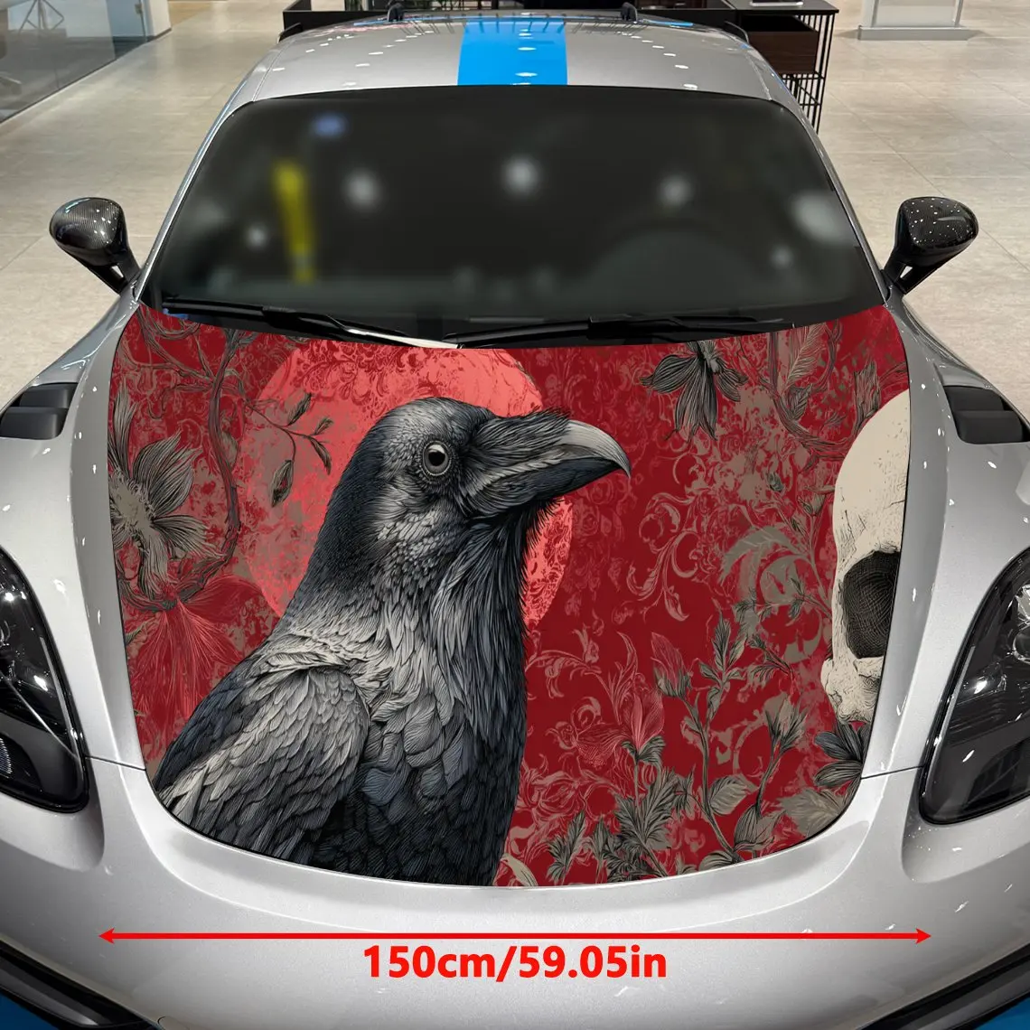 Car Decals A Raven In Rich Red Textured Background Close - Up With Detailed Plumage, Dark Art Aesthetic And Captivating Visual D
