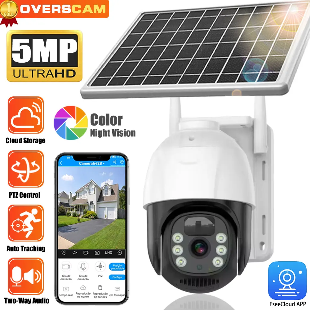 

HD 5MP Smart WIFI Solar CAMERA Powered Battery IP PTZ Security Camera Two Way Audio PIR Detection Wireless Out solar CCTV 4G Cam