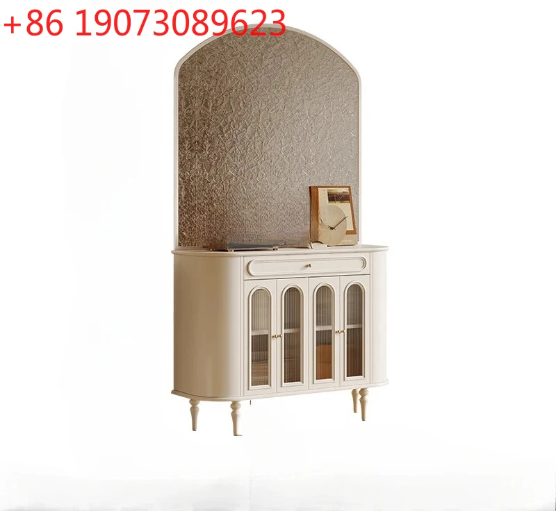 

French entrance entrance cabinet Solid wood retro living room integrated storage cabinet Opposite the door Water ripple screen