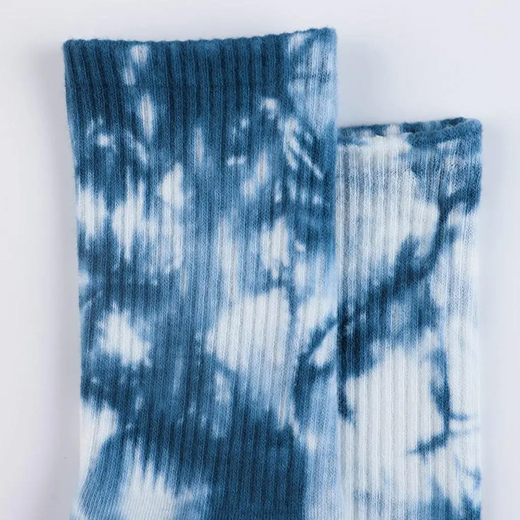 Tie Dye Cotton Socks for Men Women Mid Calf Casual Athletic Hosiery Breathable Soft Running Sports Outdoor Walking Stockings