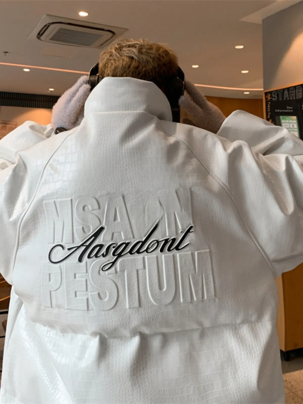 

American Retro PU Leather Cotton Jaet Men's Trendy Brand Winter Thiened Stand Collar Bread Sle High Street Oversize Cot...