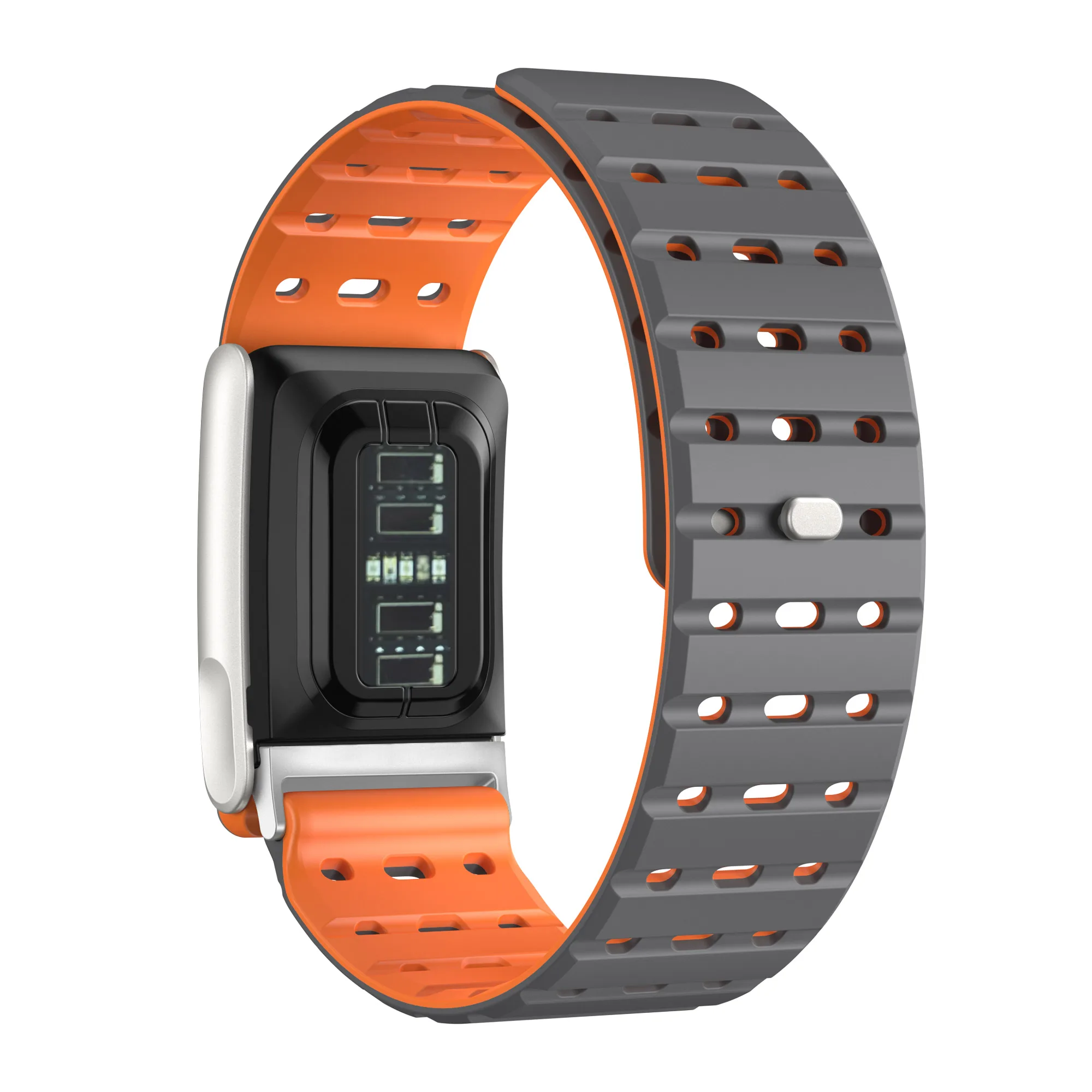 For WHOOP 5.0 LIFE MG Watch Band Magnetic Breathable Silicone Zinc Alloy Strap - Grey  /  Orange