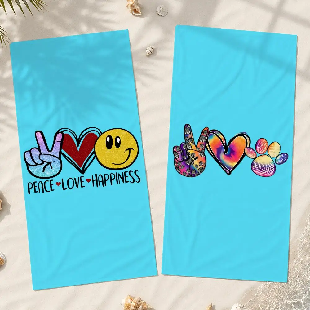 Illustration Peace Love Towel Quick Dry Beach Towel Sand Free Travel Towel Pool Towel Lightweight Absorbent Compact
