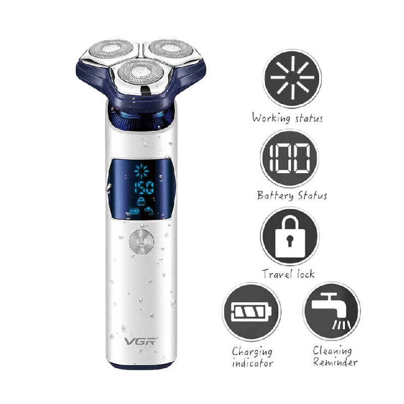 VGR 3D Pro Electric Shaver For Men Washable Beard Rotary Electric Razor Rechargeable Facial Shaving Machine Wet Dry USB