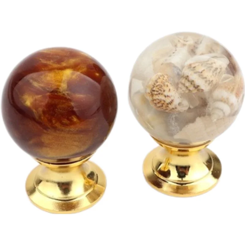 Luxury Amber Shell Tiger Eye Gold Cupboard Pulls Drawer Knobs Door Window Handle Kitchen Furniture Handle Hardware