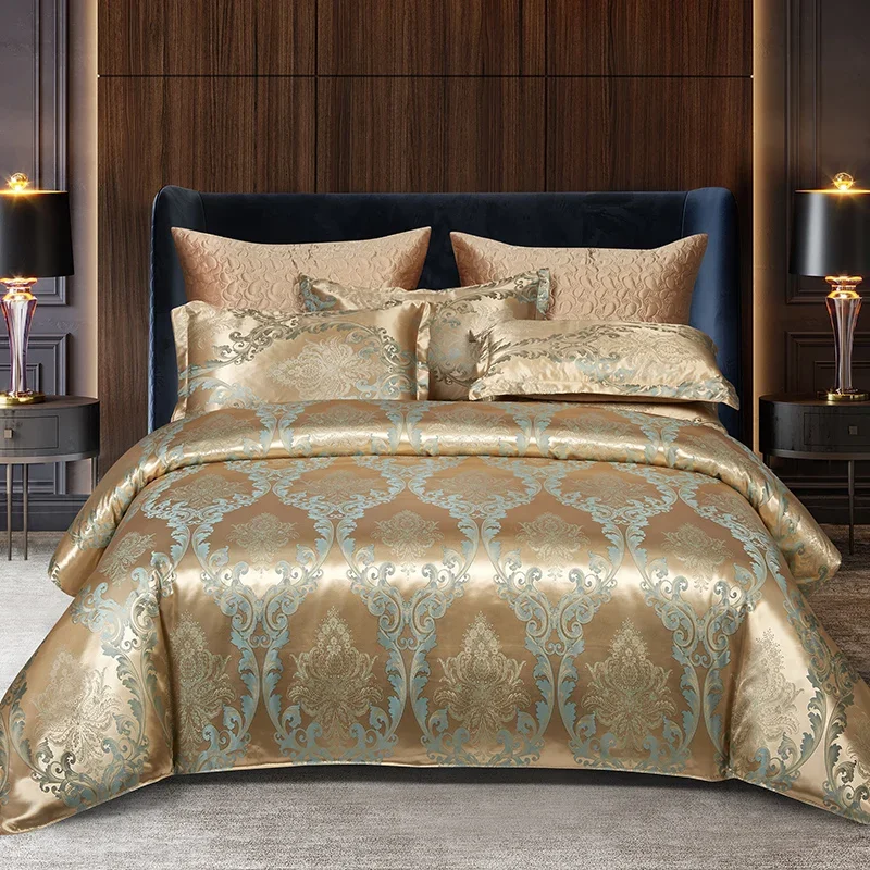 High End Jacquard King Size Bedding Set Luxury European Wedding Bedding Sets Queen American Satin Double Duvet Cover Set 220x240