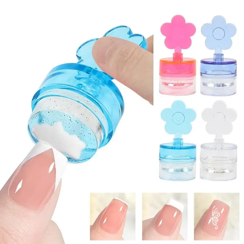 1 Juego de estampador de uñas con forma de flor, cabeza de silicona transparente, raspador de manicura, plantillas de transferencia, Kits de impresión, placas de estampado para decoración de uñas
