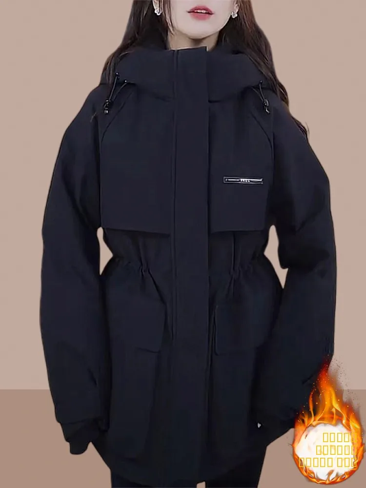 

Women's Hooded down Jaet Autumn Winter New Faion Casual Outdoor Cotton Padded Coat Korean Sle Loose Fit Long Sve